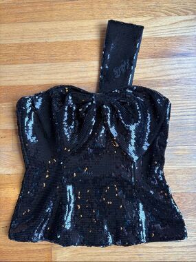 White House Black Market Black Sequin One-Shoulder Top